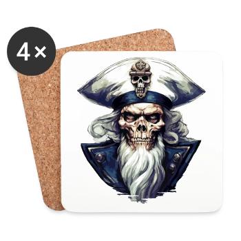 Crâne de marin Crâne Capitaine Ahoy Navire - Dessous de verre (lot de 4) - blanc - Devant
