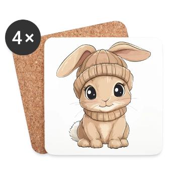 Lapin mignon mignon bébé enfants animal dessin animé - Dessous de verre (lot de 4) - blanc - Devant