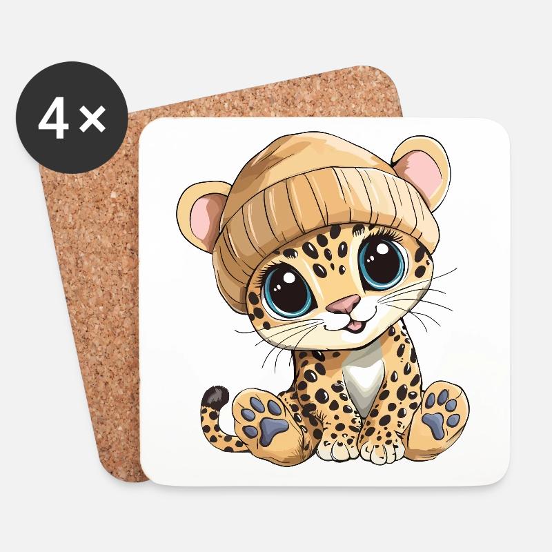 Leopard Süß Niedlich Baby Kinder Tier Cartoon - Untersetzer (4er-Set) - Weiß