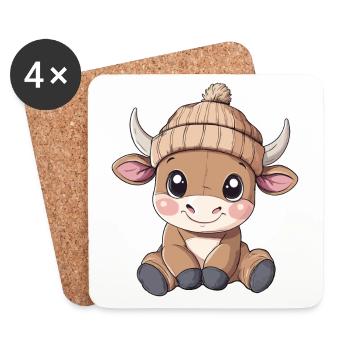 Taureau mignon mignon bébé enfants animal dessin animé - Dessous de verre (lot de 4) - blanc - Devant
