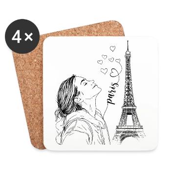 Paris Eiffelturm Frankreich Frau Herzen Line Art - Untersetzer (4er-Set) - Weiß - Vorne