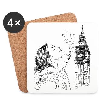 London Big Ben England Frau Herzen Line Art Kunst - Untersetzer (4er-Set) - Weiß - Vorne