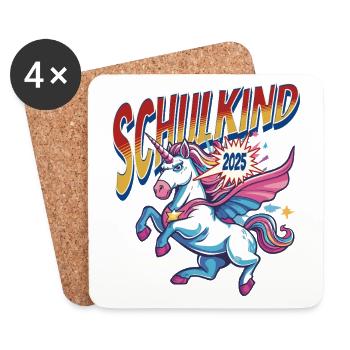 Schulkind 2025 Einhorn Superheld Einschulung - Untersetzer (4er-Set) - Weiß - Vorne