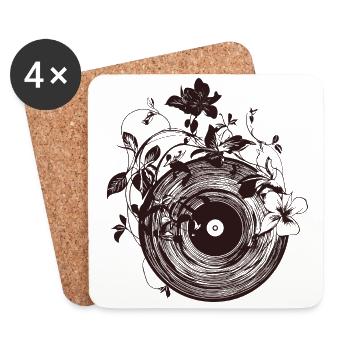 Vintage Vinyl Record Vinyl Plants - Coasters (set of 4) - white - Front