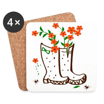 Garten mit Blumen und Stiefel - Untersetzer (4er-Set) - Weiß - Vorne