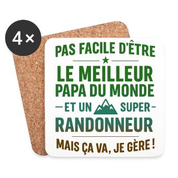 Super Papa Randonneur randonnée cadeau père - Dessous de verre (lot de 4) - blanc - Devant
