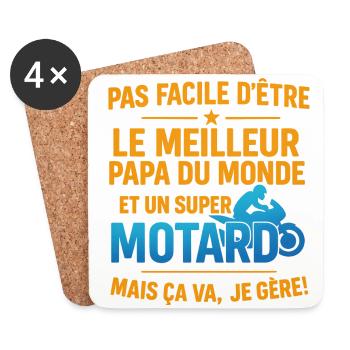 Papa motard cadeau fête des pères Noël Moto - Dessous de verre (lot de 4) - blanc - Devant