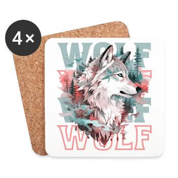 Loup Tête de loup Forêt Nature Nature Montagnes Nature sauvage Coloré - Dessous de verre (lot de 4) - blanc - Devant
