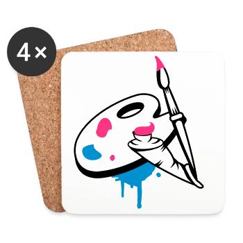 Paint brush, color and painter's palette - Coasters (set of 4) - white - Front