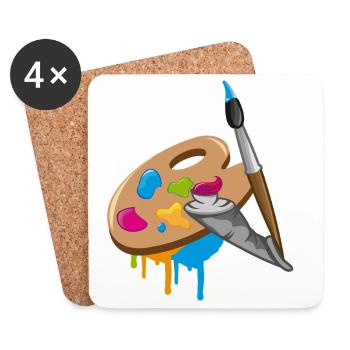 a Paint brush, colors and a painter's palette - Coasters (set of 4) - white - Front