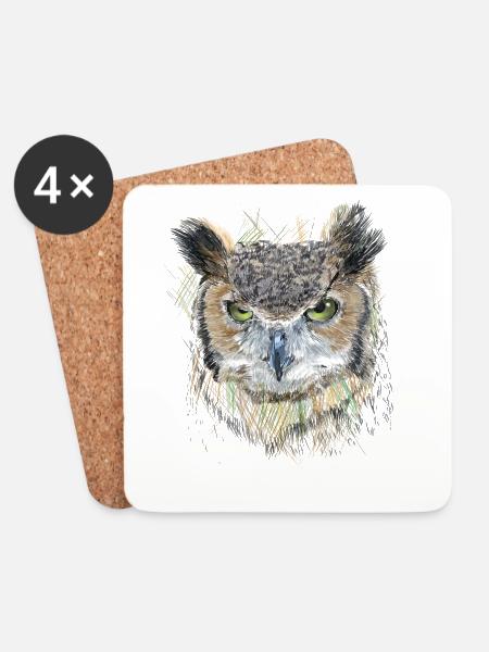 Owl - Coasters (set of 4) - white