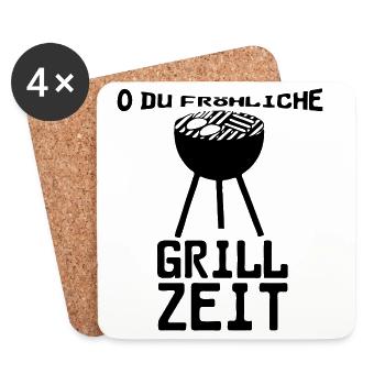 O du fröhliche Grillzeit Grillen Party Geschenk - Untersetzer (4er-Set) - Weiß - Vorne