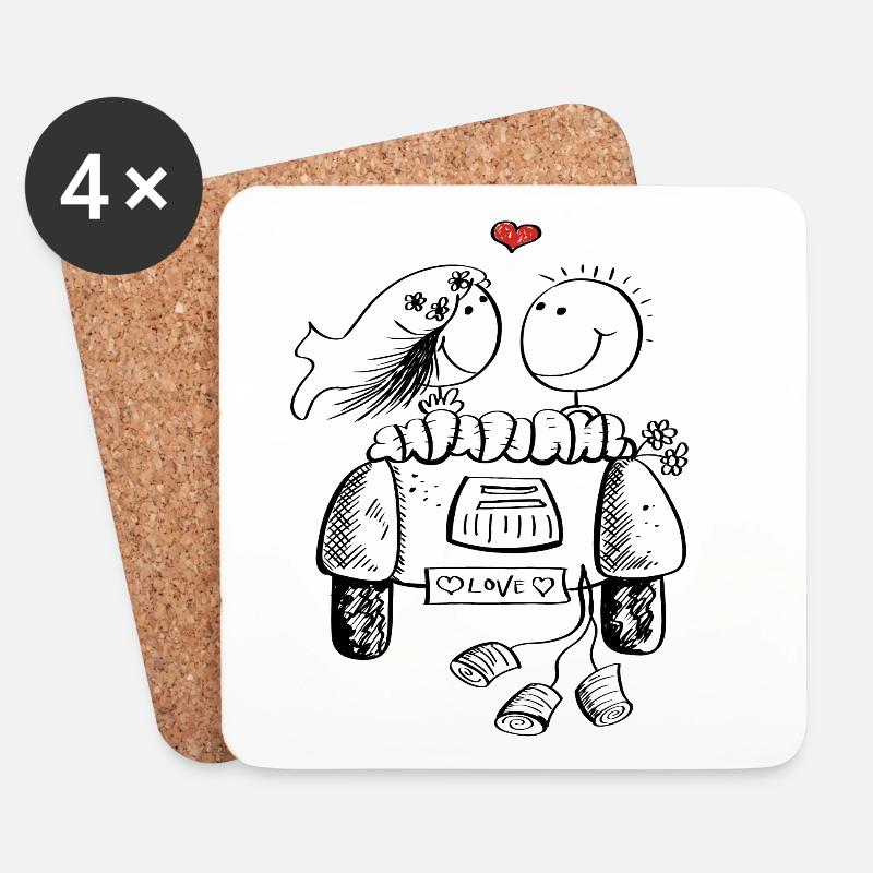 Hochzeit Auto mit Verliebtem Hochzeitspaar - Untersetzer (4er-Set) - Weiß