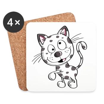Cute Cat - Cats - Cat - Stubentiger - Coasters (set of 4) - white - Front