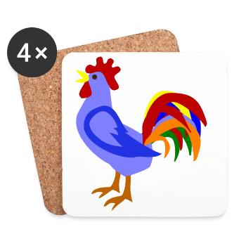 Coq coloré dans la conception artistique - Dessous de verre (lot de 4) - blanc - Devant