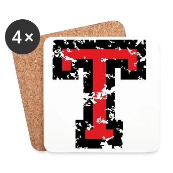 T (Vintage Rot) Buchstabe T - Untersetzer (4er-Set) - Weiß - Vorne