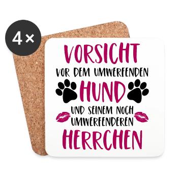 Vorsicht vor dem umwerfenden Hund Version Herrchen - Untersetzer (4er-Set) - Weiß - Vorne