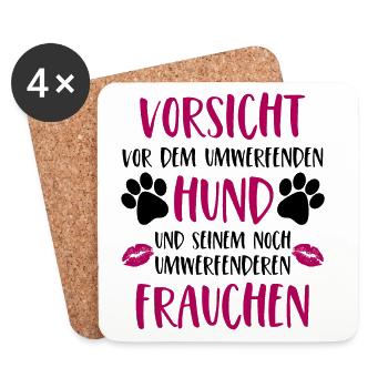 Vorsicht vor dem umwerfenden Hund Frauchen Version - Untersetzer (4er-Set) - Weiß - Vorne