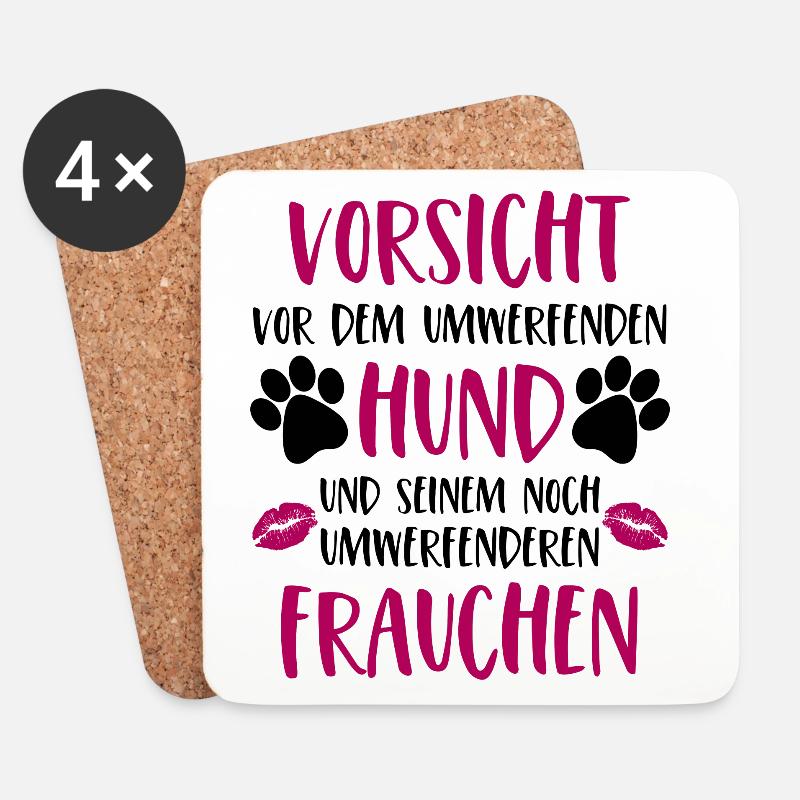 Vorsicht vor dem umwerfenden Hund Frauchen Version - Untersetzer (4er-Set) - Weiß