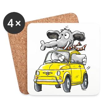Elephant Car - Oldtimer - Coasters (set of 4) - white - Front