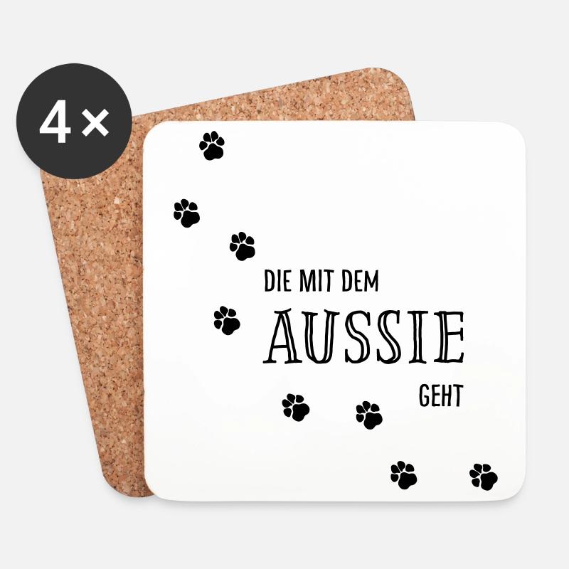Die mit dem Aussie geht - Hundepfoten - Untersetzer (4er-Set) - Weiß