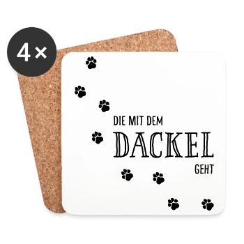 Die mit dem Dackel geht - Hundepfoten - Untersetzer (4er-Set) - Weiß - Vorne