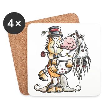 Pferde Hochzeit - Untersetzer (4er-Set) - Weiß - Vorne