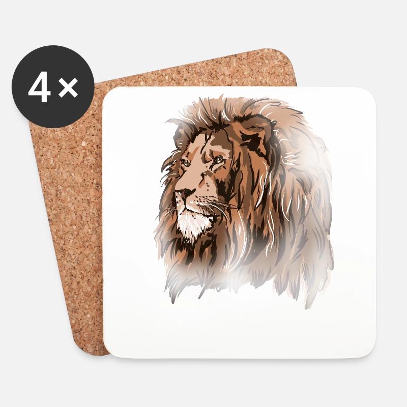 Lion - Dessous de verre (lot de 4) - blanc