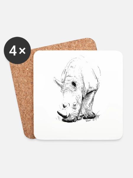 Nashorn - Untersetzer (4er-Set) - Weiß