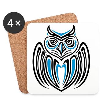 Eule im Haida Tattoo Style, owl - Untersetzer (4er-Set) - Weiß - Vorne