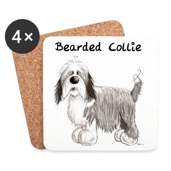 Happy Bearded Collie - Coasters (set of 4) - white - Front