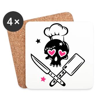 Skull girlie with cooking hat - Coasters (set of 4) - white - Front