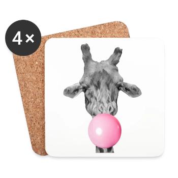 Giraffe With Pink Bubblegum - Funny Animal Face - Coasters (set of 4) - white - Front