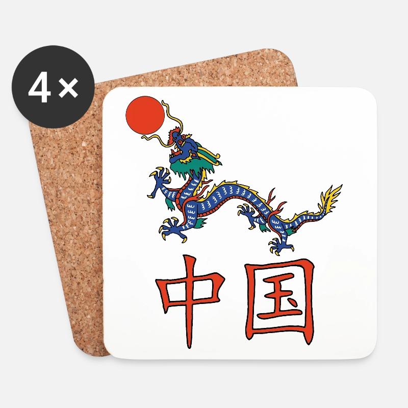 Chinesischer Drache - Untersetzer (4er-Set) - Weiß