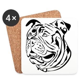 Old English Bulldog head - Coasters (set of 4) - white - Front