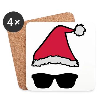 Christmas Hat Sunglasses Xmas Shades - Coasters (set of 4) - white - Front
