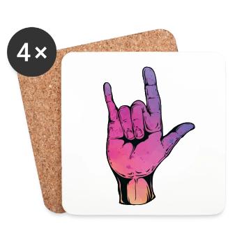 Cadeau de concert Rock On Cool Hand Sign Rocker - Dessous de verre (lot de 4) - blanc - Devant