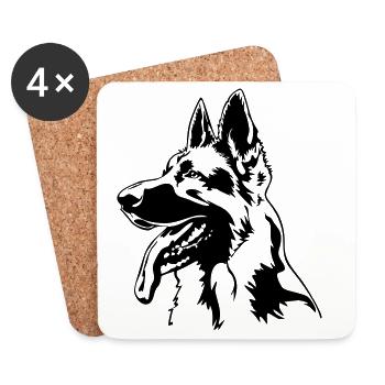 Tête de berger allemand - Dessous de verre (lot de 4) - blanc - Devant