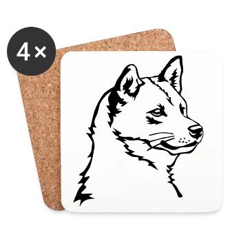 Tête de Shiba - Dessous de verre (lot de 4) - blanc - Devant