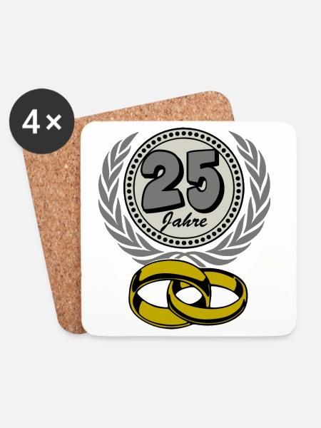 Silberhochzeit ,25 Jahre , Ehe ,Hochzeitstag,(25) - Untersetzer (4er-Set) - Weiß