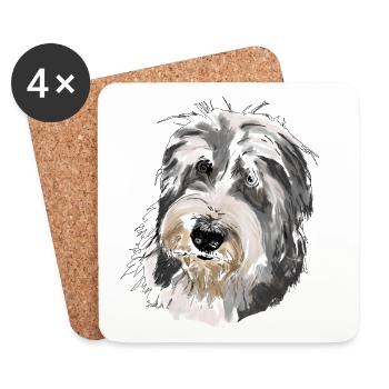 Collie barbu - Dessous de verre (lot de 4) - blanc - Devant