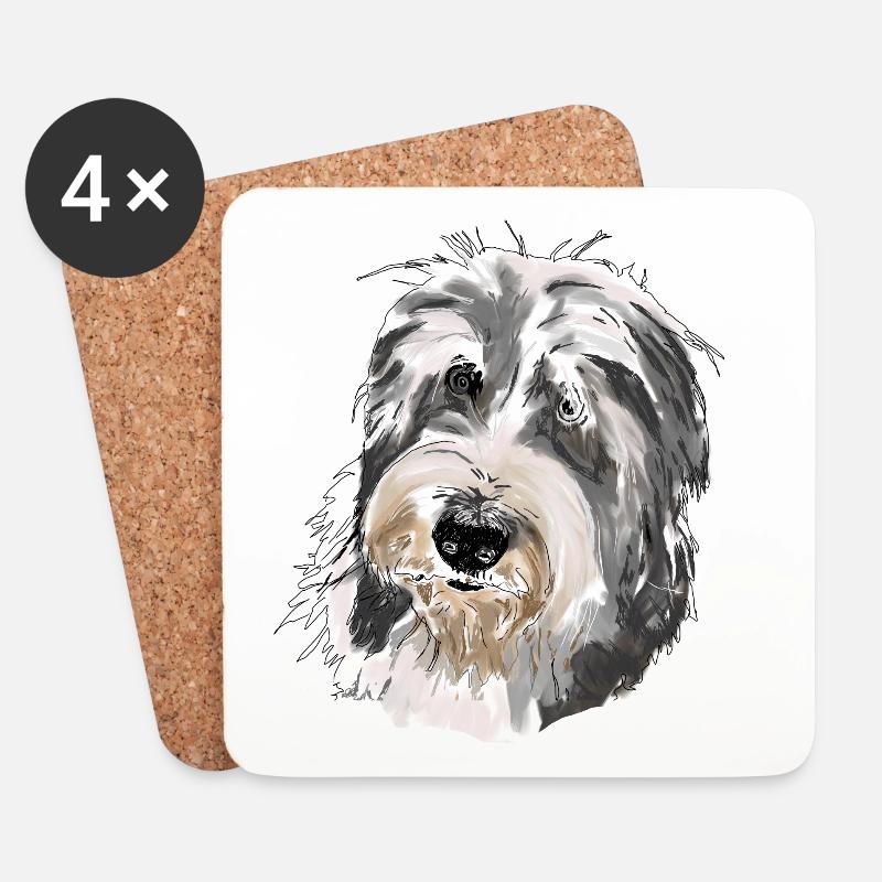 Bearded Collie - Untersetzer (4er-Set) - Weiß