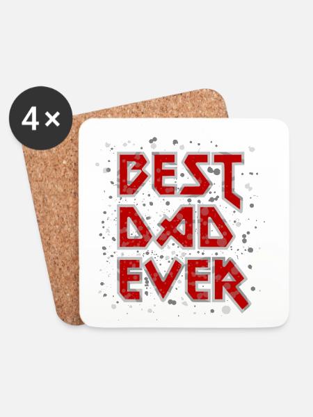 Best Dad Ever metal rock cool Spruch rot Vater - Untersetzer (4er-Set) - Weiß