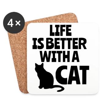 Life is better with a cat, cats, animals # - Coasters (set of 4) - white - Front