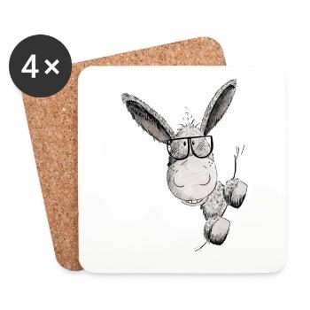 Âne avec des lunettes de soleil I motif animalier petit âne - Dessous de verre (lot de 4) - blanc - Devant