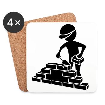 Ouvriers du bâtiment avec maçonnique, mortier et mur - Dessous de verre (lot de 4) - blanc - Devant