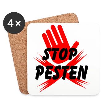 Stoppen Sie das Mobbing von Hand und Kreuzlogo Niederländischer Text - Untersetzer (4er-Set) - Weiß - Vorne