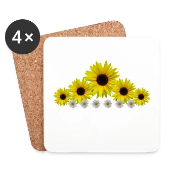 Sonnenblumen, Margeriten, Blumen, floral, Blüten - Untersetzer (4er-Set) - Weiß - Vorne