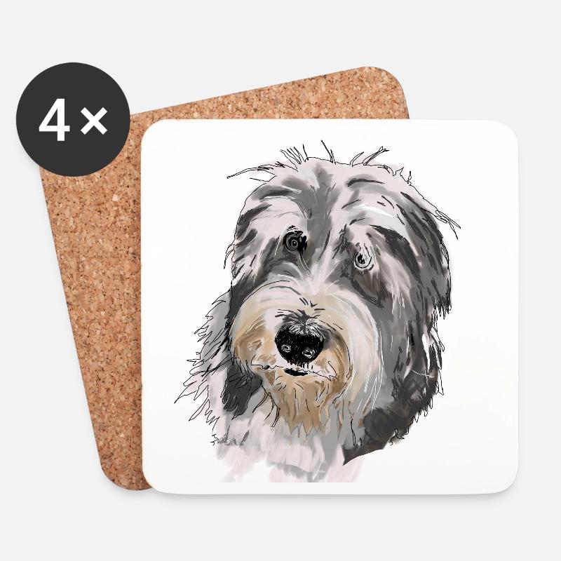 Bearded Collie - Untersetzer (4er-Set) - Weiß