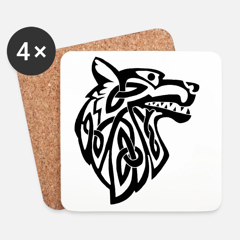 Wolf schwarz Wikinger - Untersetzer (4er-Set) - Weiß